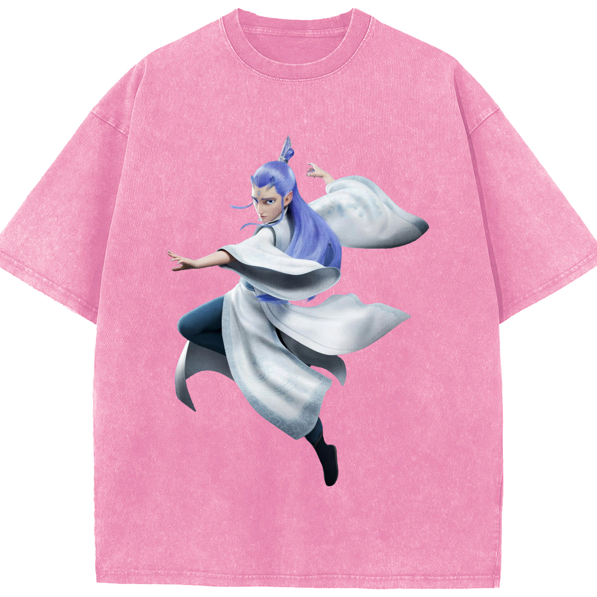 （画像用） Ne Zha 2 ナタ 魔童の大暴れ 綿100% ヴィンテージ風 半袖Tシャツ（フロントプリント）